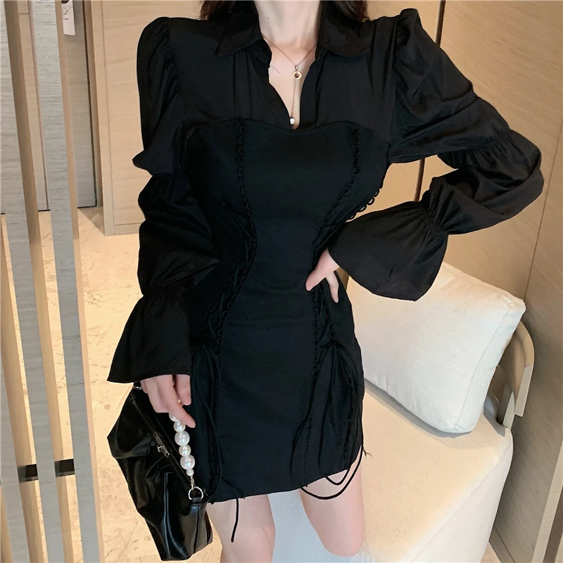 COIGARSAM Vintage Women dress Spring Puff Sleeve High Waist Dresses White Black A8418
COIGARSAM Vintage Women dress Spring Puff Sleeve High Waist Dresses White Black A8418