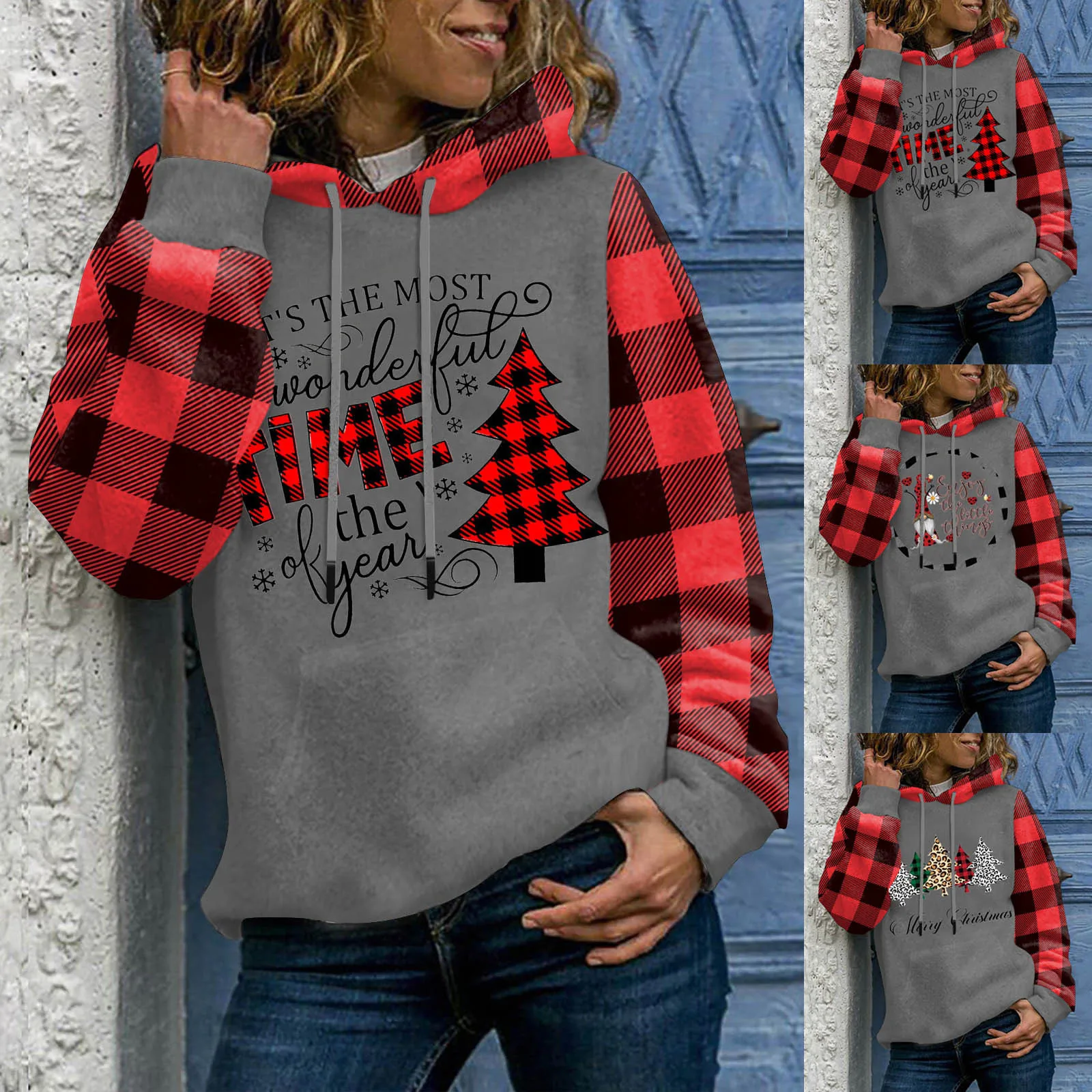 Harajuku Women's Hoodie Christmas Tree Printed Plaid Stitching Sweatshirt With Pockets Drawstring With Cap Long Sleeve Hoodie
Harajuku Women's Hoodie Christmas Tree Printed Plaid Stitching Sweatshirt With Pockets Drawstring With Cap Long Sleeve Hoodie