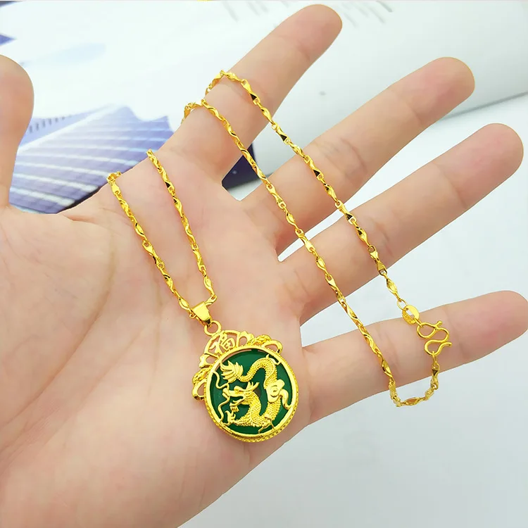 Round Green Jade Pendant Necklace 18K Gold Dragon Patterned Mens Womens Necklace
Round Green Jade Pendant Necklace 18K Gold Dragon Patterned Mens Womens Necklace