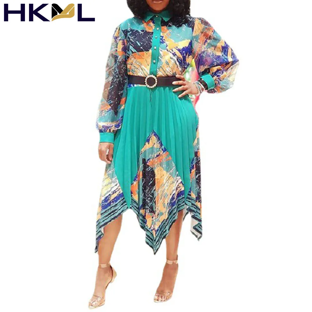 Women Dress Long Sleeve Pleated High Waist Irregular Printing Lapel Fashion Temperament Commute 2021 Autumn New
Women Dress Long Sleeve Pleated High Waist Irregular Printing Lapel Fashion Temperament Commute 2021 Autumn New