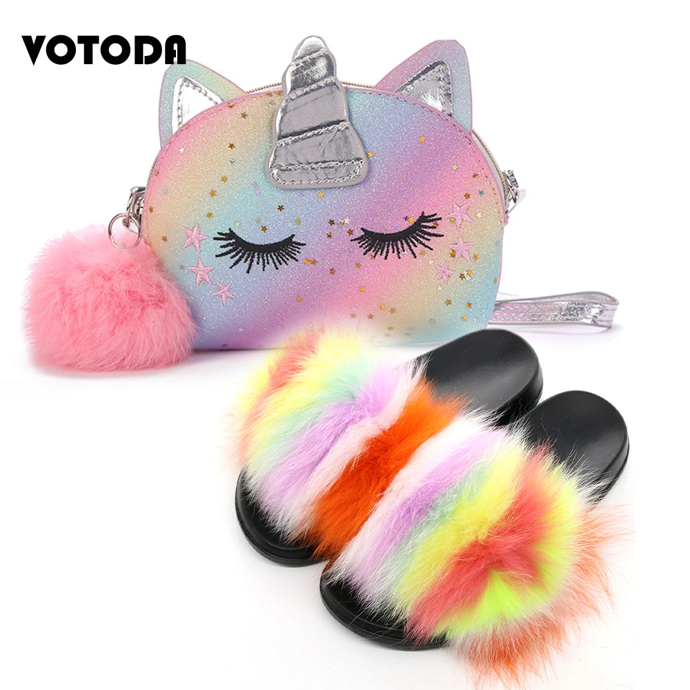 Summer Kids Fur Slippers Real Fox Fur Slides Fluffy Raccoon Fur Sandals Bling Unicorn Shoulder Bag Cute Rainbow Handbag Shoe Set
Summer Kids Fur Slippers Real Fox Fur Slides Fluffy Raccoon Fur Sandals Bling Unicorn Shoulder Bag Cute Rainbow Handbag Shoe Set