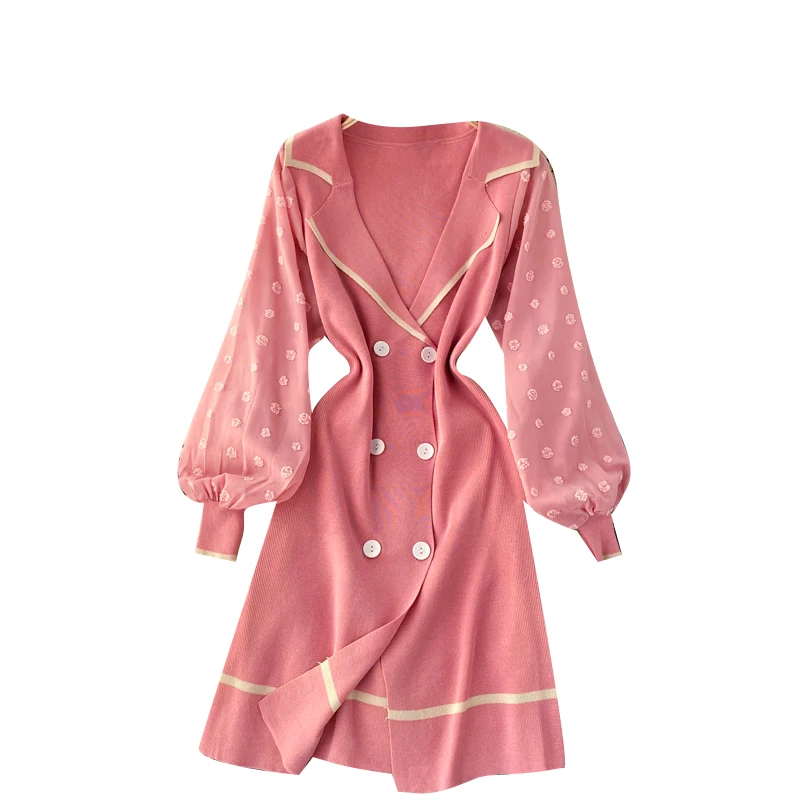 Spring Autumn New Retro Knit Dress Lapel Puff Sleeve Double-breasted Slim Thin Sweet Dress UK769
Spring Autumn New Retro Knit Dress Lapel Puff Sleeve Double-breasted Slim Thin Sweet Dress UK769