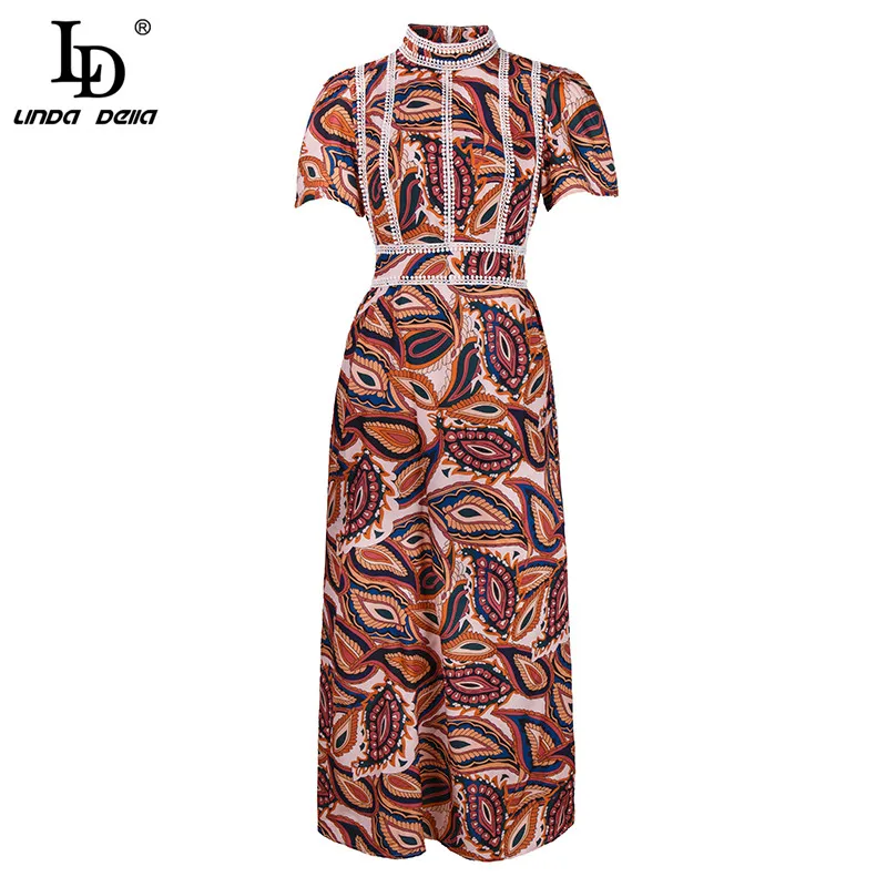 LD LINDA DELLA Fashion Designer Summer Short sleeve Retro Dress Women's Stand-up collar High waist Printed Long Party Dress
LD LINDA DELLA Fashion Designer Summer Short sleeve Retro Dress Women's Stand-up collar High waist Printed Long Party Dress