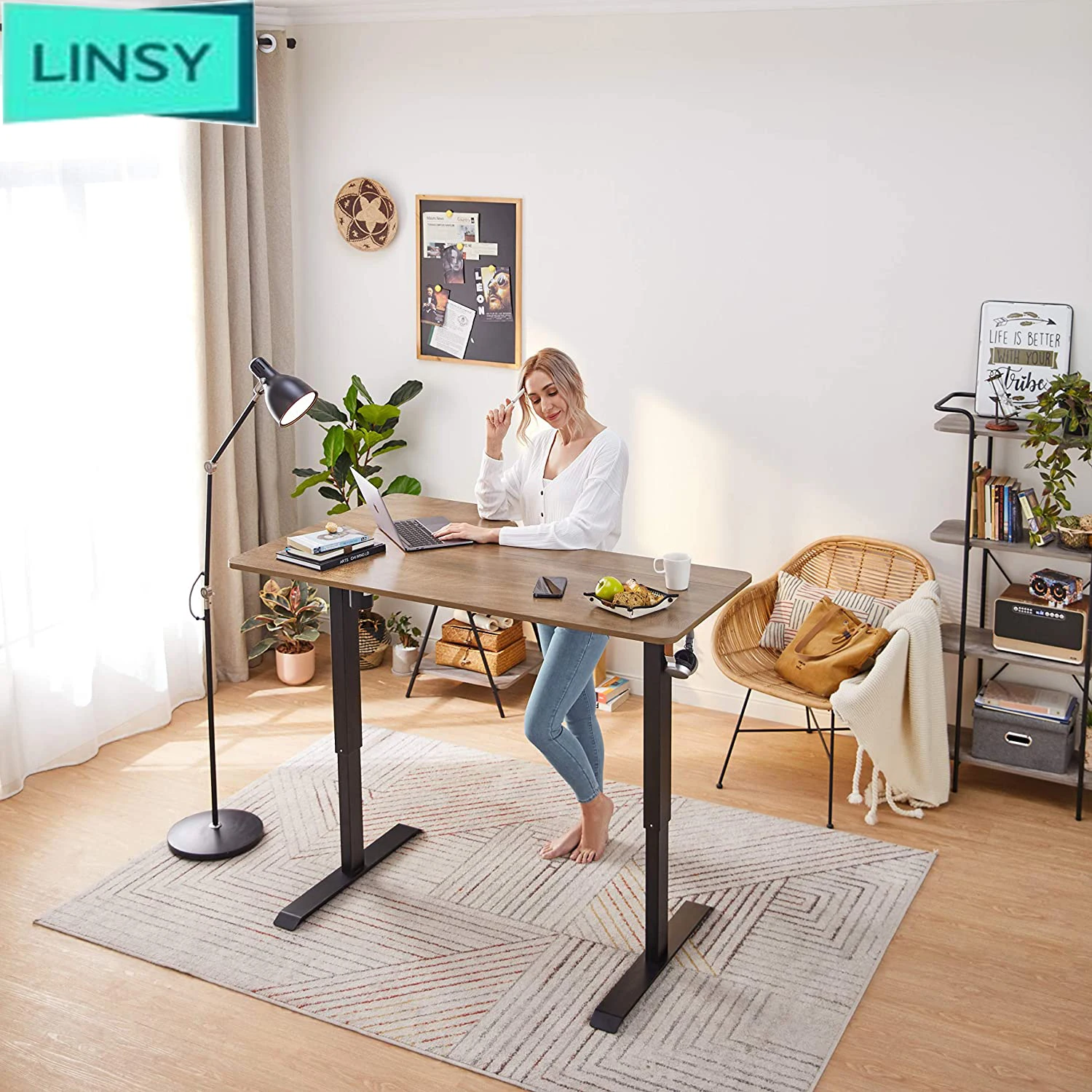 LINSY HOME Electric Standing Desk L Shaped, Height Adjustable Computer Laptop Desk with Splice Board, Black Frame Walnut Top
LINSY HOME Electric Standing Desk L Shaped, Height Adjustable Computer Laptop Desk with Splice Board, Black Frame Walnut Top