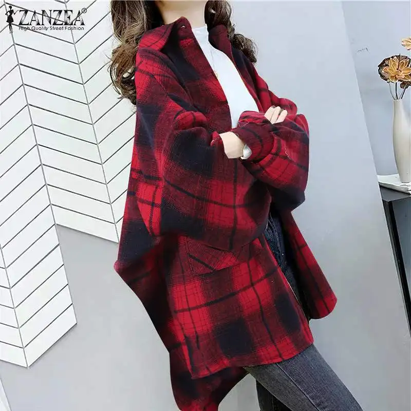 ZANZEA 2022 Autumn Plaid Coat Women Casual Long Sleeve Lapel Jacket Overcoat Stylish Female Baggy Button Irregular Hem OL Blouse 
ZANZEA 2022 Autumn Plaid Coat Women Casual Long Sleeve Lapel Jacket Overcoat Stylish Female Baggy Button Irregular Hem OL Blouse