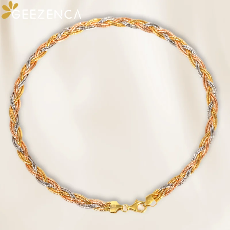 GEEZENCA Italian Jewelry S925 Silver Tricolor Choker Necklace 6 Thread Woven Torques Gold Plated Necklaces 40cm High Quality
GEEZENCA Italian Jewelry S925 Silver Tricolor Choker Necklace 6 Thread Woven Torques Gold Plated Necklaces 40cm High Quality