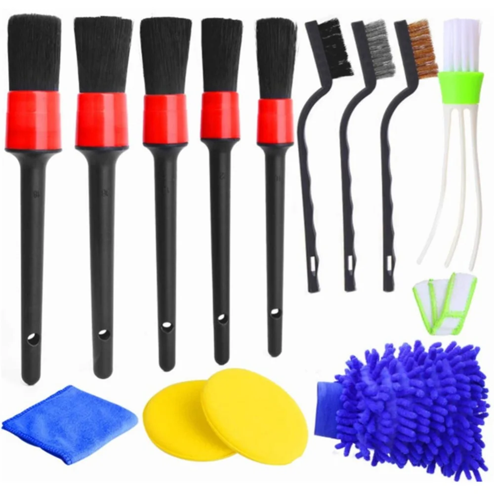 

Detailing Brush Set Car Cleaning Brush Waxing Detail Brush Air Conditioning Outlet Cleaning Brush Car Wash Gloves 13 Pieces Set