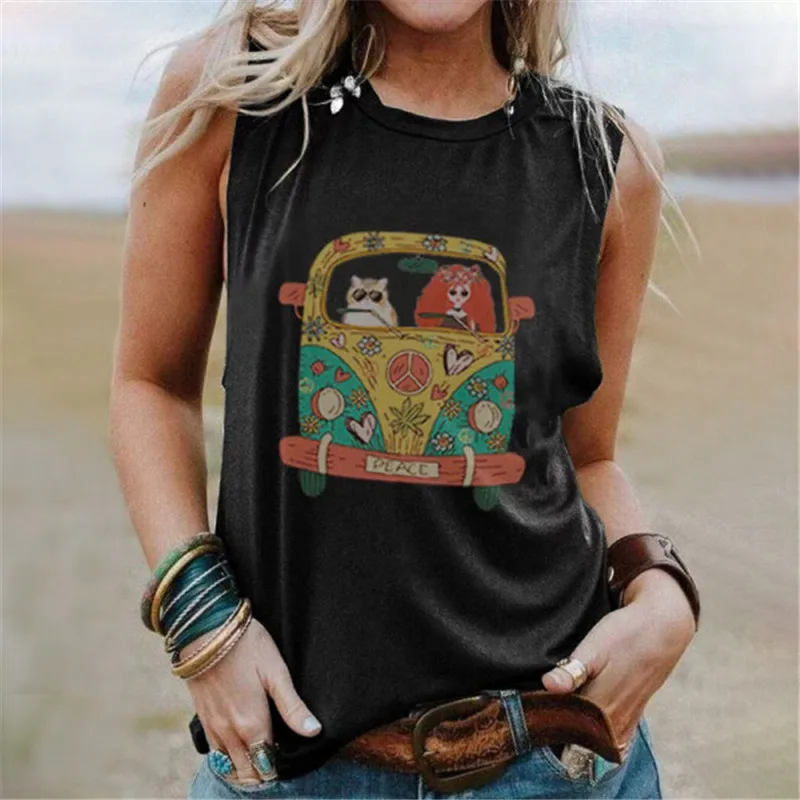 Sleeveless Cartoon Printed Vintage Tshirts O-Neck Cute Loose Tee Tops Female Summer Casual T Shirts Clothes Women Sexy Tops
Sleeveless Cartoon Printed Vintage Tshirts O-Neck Cute Loose Tee Tops Female Summer Casual T Shirts Clothes Women Sexy Tops