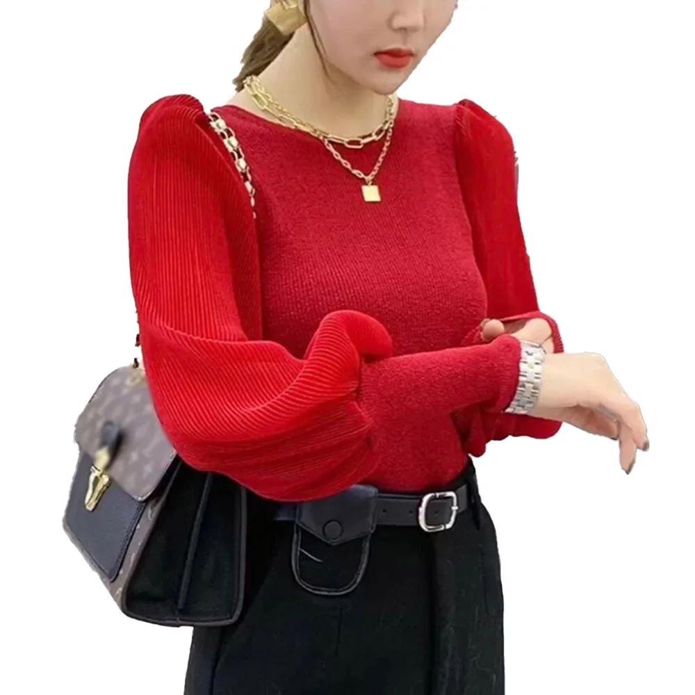 Korean Version Japanese Sweater Spring Autumn The New Fashion Thin Simple Hot Sale Spliced Mesh Round Neck Lantern Sleeve
Korean Version Japanese Sweater Spring Autumn The New Fashion Thin Simple Hot Sale Spliced Mesh Round Neck Lantern Sleeve