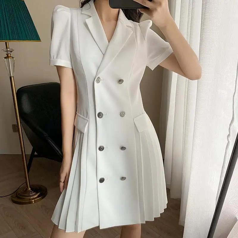Women's Suit Dress Single-breasted White Mini Dresses V-neck Sexy Puffy Sleeve Skirts Slim High Waist Office Pleated Skirt Lady
Women's Suit Dress Single-breasted White Mini Dresses V-neck Sexy Puffy Sleeve Skirts Slim High Waist Office Pleated Skirt Lady