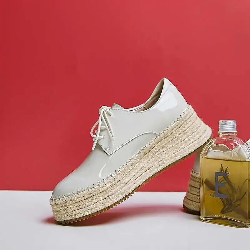Krazing Pot genuine leather straw bottom flat platform sewing lace up loafers round toe maiden preppy style leisure shoes L80
Krazing Pot genuine leather straw bottom flat platform sewing lace up loafers round toe maiden preppy style leisure shoes L80