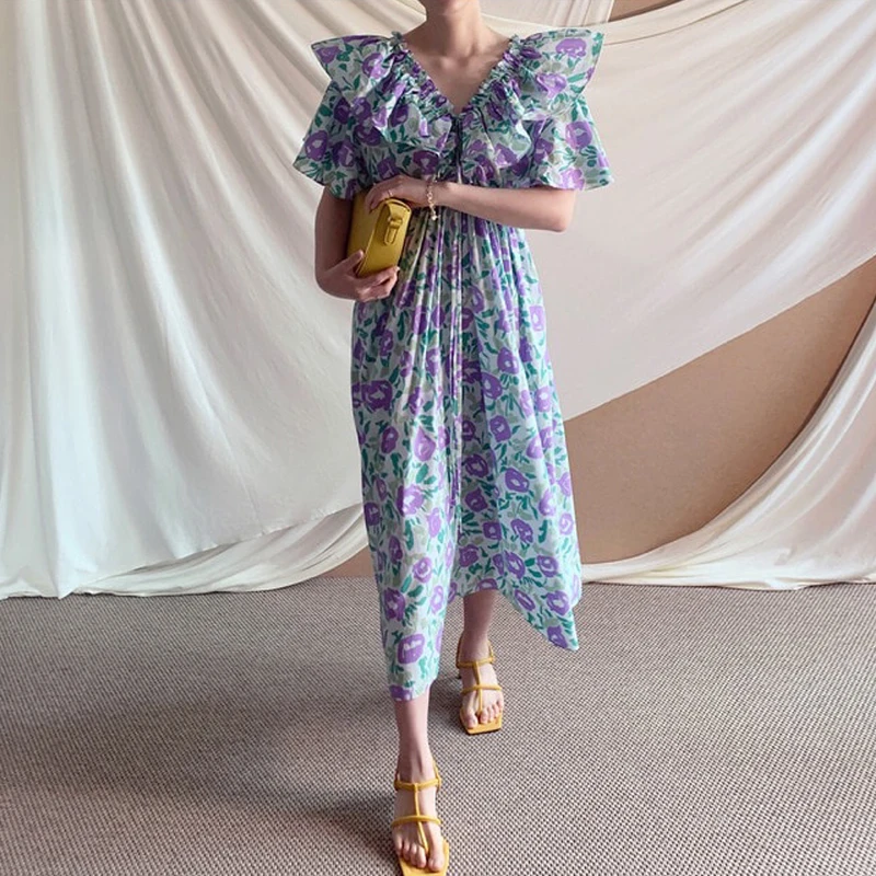 ZCSMLL V-neck Ruffle Stitching Pleated Woman Vestido Casual Loose Waist Flying Sleeves Floral Dress Women Korean Fashion
ZCSMLL V-neck Ruffle Stitching Pleated Woman Vestido Casual Loose Waist Flying Sleeves Floral Dress Women Korean Fashion