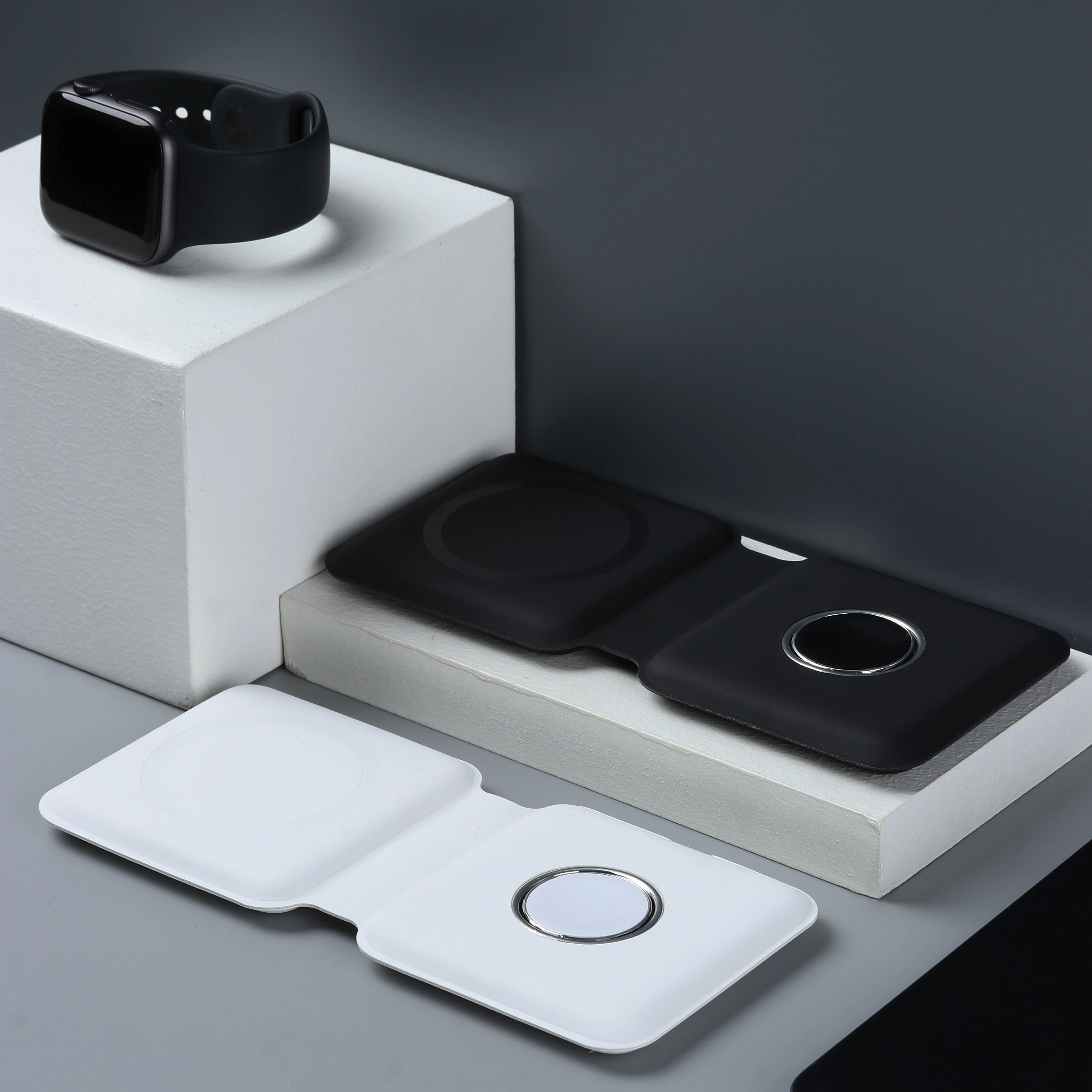 Беспроводное магнитное зарядное устройство 2 в 1 Qi 15 Вт для Iphone 12 11 Airpods Apple Watch
