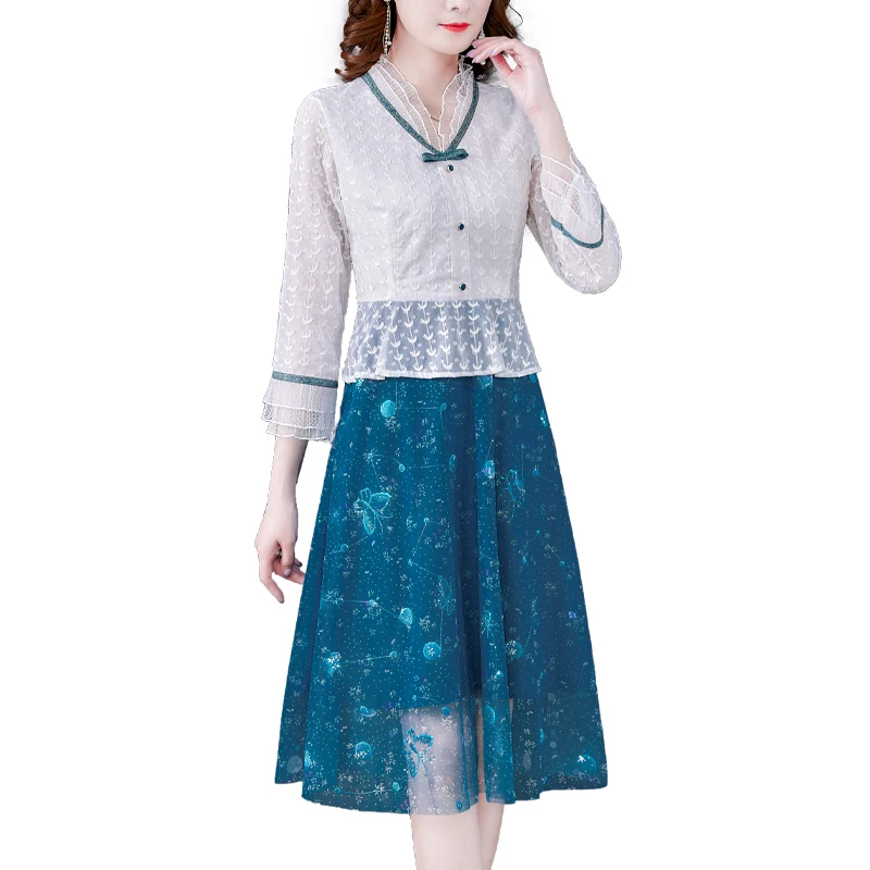 New Spring Autumn Women V-Neck Wrist Sleeve Slim Long Dress High Quality Jacquard Mesh Hem Patchwork Fake Two Piece Dress
New Spring Autumn Women V-Neck Wrist Sleeve Slim Long Dress High Quality Jacquard Mesh Hem Patchwork Fake Two Piece Dress