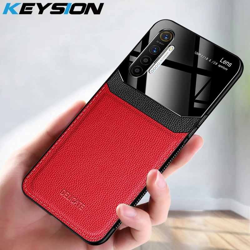 KEYSION противоударный чехол для Realme X2 Pro XT 5 кожаный зеркальный стеклянный телефона