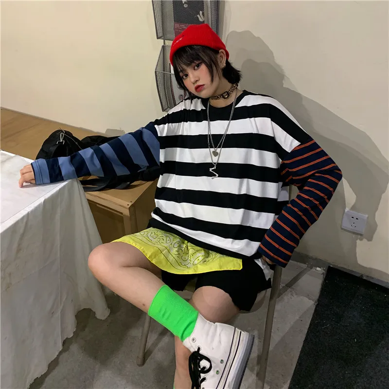 Focal20 Streetwear Patchwork Loose Women T Shirt Hit Color Stripe Autumn Women T-shirt Crew Neck Lady T-shirts Top Tees
Focal20 Streetwear Patchwork Loose Women T Shirt Hit Color Stripe Autumn Women T-shirt Crew Neck Lady T-shirts Top Tees