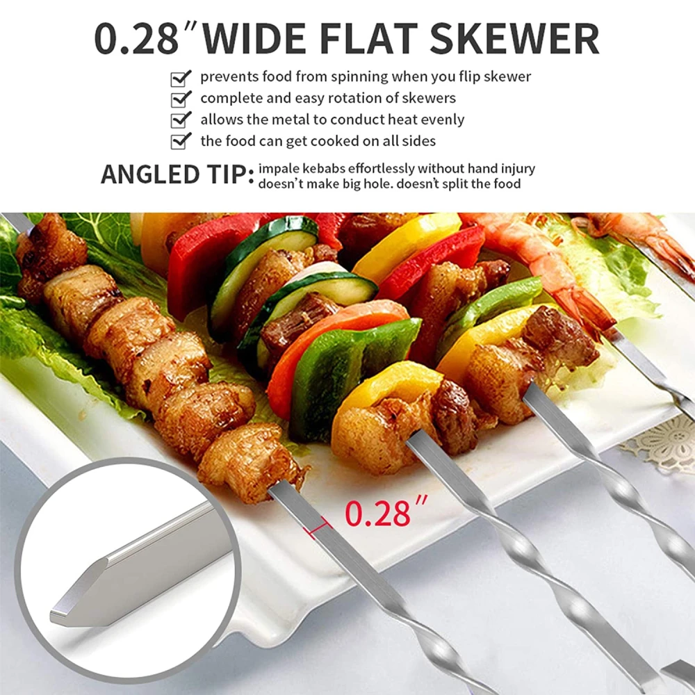 MLIA 10pcs Barbecue Meat String Skewers Chunks 16.8" Long Meat Stainless Steel Shish Roast Stick Wide Reusable Grilling Skewers
MLIA 10pcs Barbecue Meat String Skewers Chunks 16.8" Long Meat Stainless Steel Shish Roast Stick Wide Reusable Grilling Skewers