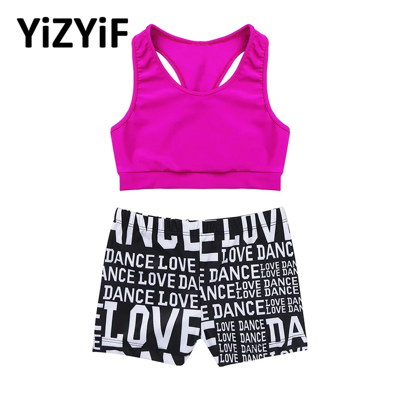 

YiZYiF Girls clothes Ballet Gymnastics Leotard Tankini Tank Top with Letters Printed Bottoms Ballet Dancewear for kids clothes