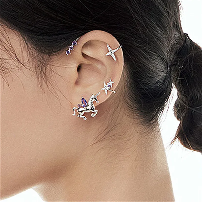 Cartoon Unicorn Zircon Earrings For Women No Puncture Ears Hang Delicate Little Stars Ear Clip Fashion Jewelry Fairy Maiden Gift
Cartoon Unicorn Zircon Earrings For Women No Puncture Ears Hang Delicate Little Stars Ear Clip Fashion Jewelry Fairy Maiden Gift