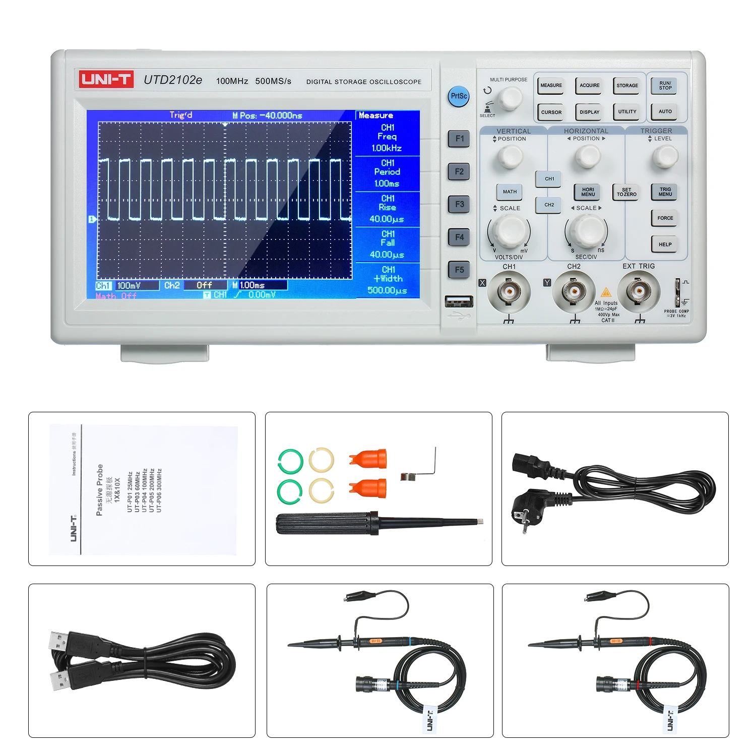 Oscilloscope with USB OTG 2 Channels UNI-T UTD2102e Digital Oscilloscope 100MHz Bandwidth Automotive Oscilloscope
Oscilloscope with USB OTG 2 Channels UNI-T UTD2102e Digital Oscilloscope 100MHz Bandwidth Automotive Oscilloscope