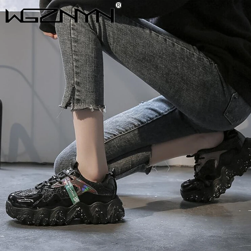 Women's Chunky Sneakers Women Platform Shoes Bling Sequined Lace-Up Vulcanize Shoes Female Trainers Dad Shoes Zapatos De Mujer
Women's Chunky Sneakers Women Platform Shoes Bling Sequined Lace-Up Vulcanize Shoes Female Trainers Dad Shoes Zapatos De Mujer