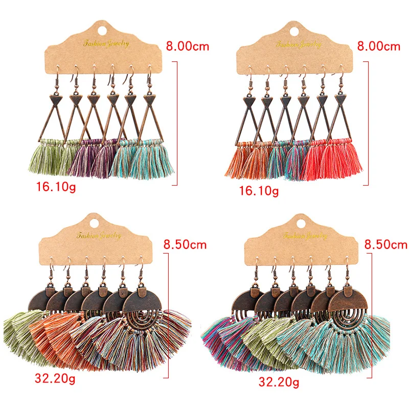 Vintage Style Multicolor Tassel Dangle Earrings Metal triangle Drop Earrings Geometry Earrings Set for Woman Accessories
Vintage Style Multicolor Tassel Dangle Earrings Metal triangle Drop Earrings Geometry Earrings Set for Woman Accessories