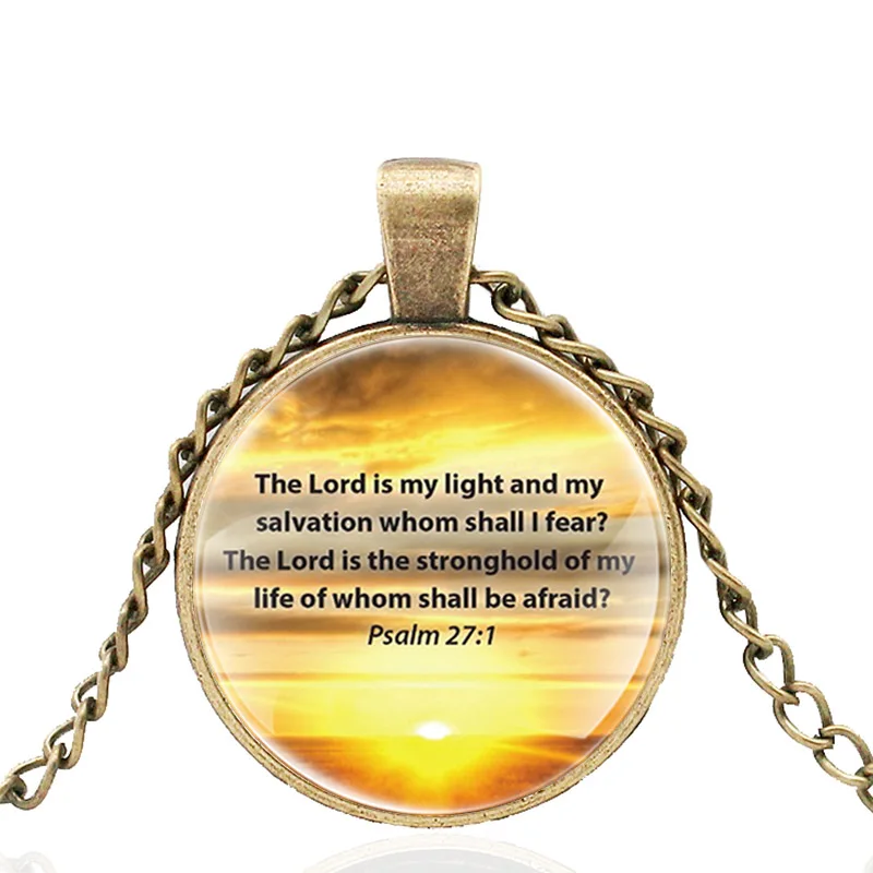 Vintage Bible Verse “The Lord Is My Light And My Salvation Whom Shall I Fear” Glass Dome Pendant Necklace Men Women Jewelry
Vintage Bible Verse “The Lord Is My Light And My Salvation Whom Shall I Fear” Glass Dome Pendant Necklace Men Women Jewelry