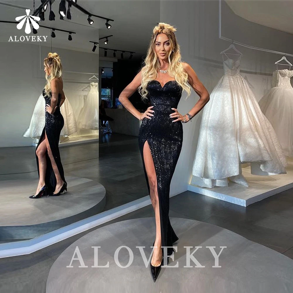 Gorgeous Black Sequin High Split Evening Dresses Sleeveless Women Party Dress Sweetheart Prom Gown with Ankle-Length Plus Size
Gorgeous Black Sequin High Split Evening Dresses Sleeveless Women Party Dress Sweetheart Prom Gown with Ankle-Length Plus Size