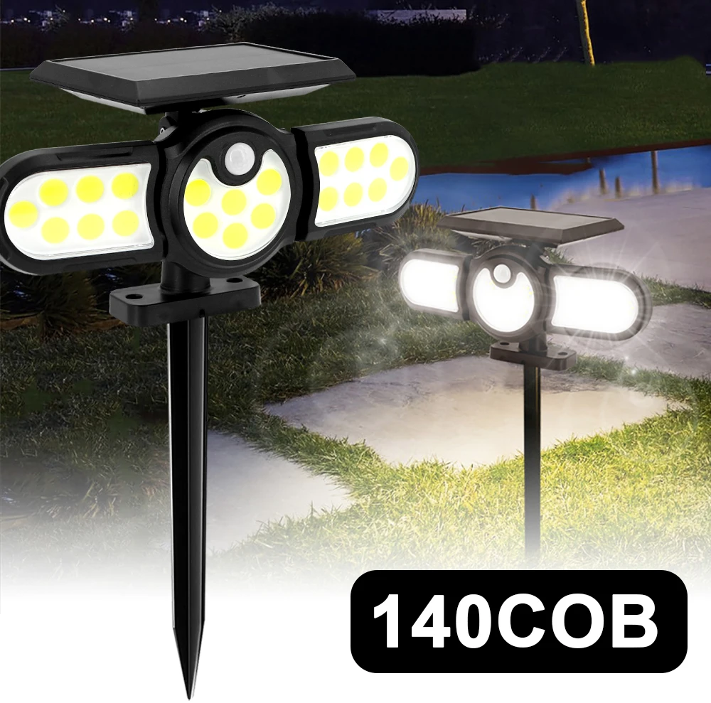 140 COB Outdoor Solar Lights Three Head Lighting Lawn Ground Lamp PIR Motion Sensor Landscape Spotlights For Garden Courtyard
140 COB Outdoor Solar Lights Three Head Lighting Lawn Ground Lamp PIR Motion Sensor Landscape Spotlights For Garden Courtyard