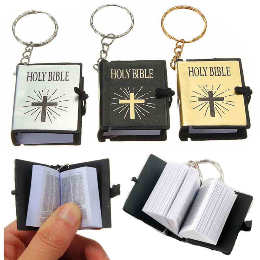 Cute Mini English HOLY BIBLE Keychains Religious Christian Cross Keyrings Holder Car Key Chains Rings Charm Bag Gifts
Cute Mini English HOLY BIBLE Keychains Religious Christian Cross Keyrings Holder Car Key Chains Rings Charm Bag Gifts