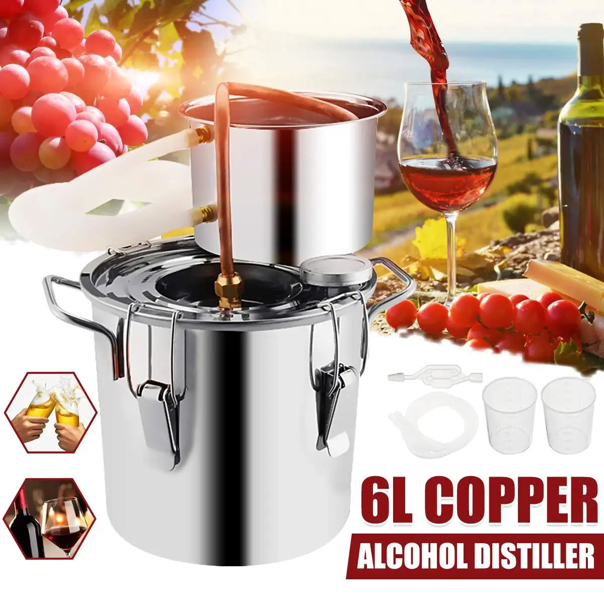 6L 2 Gallon DIY Home Brew Moonshine Still Alcohol Distiller Still Stainless Copper Water Wine Brandy Essential Oil Brewing Kit
6L 2 Gallon DIY Home Brew Moonshine Still Alcohol Distiller Still Stainless Copper Water Wine Brandy Essential Oil Brewing Kit