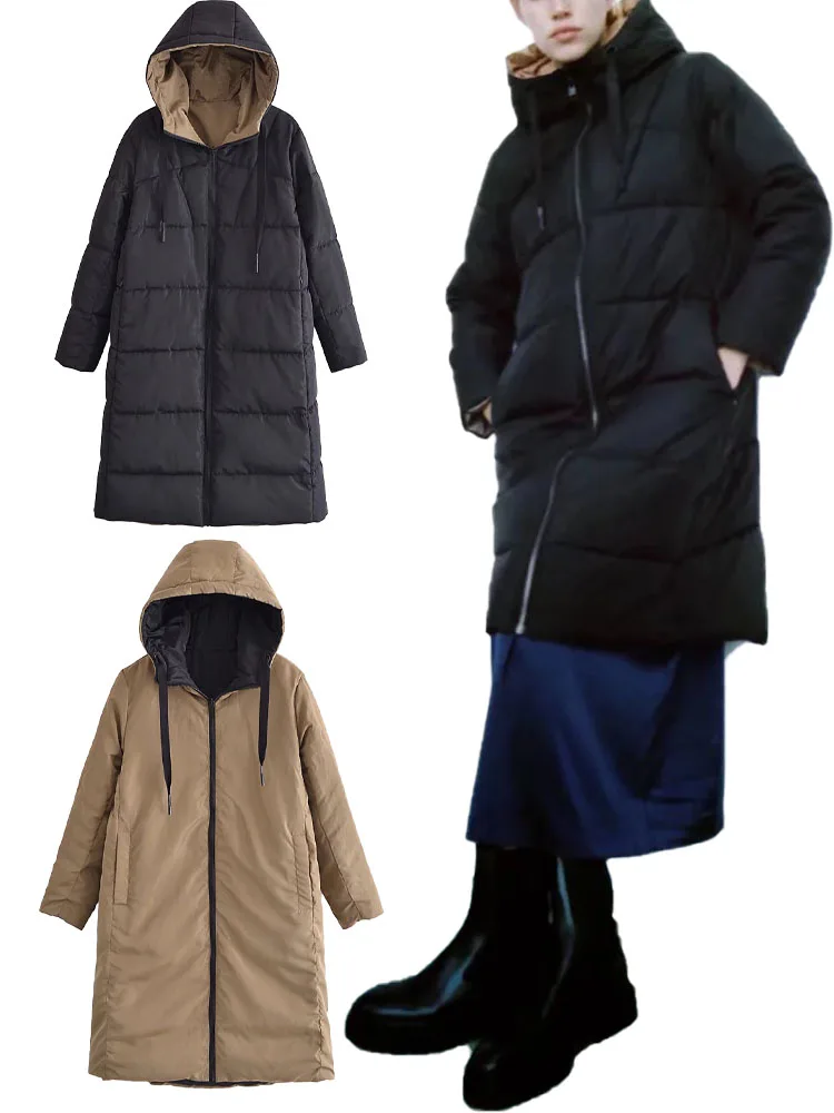 ZA autumn and winter new products women's loose casual style pocket zipper double-sided wear long hooded cotton jacket
ZA autumn and winter new products women's loose casual style pocket zipper double-sided wear long hooded cotton jacket