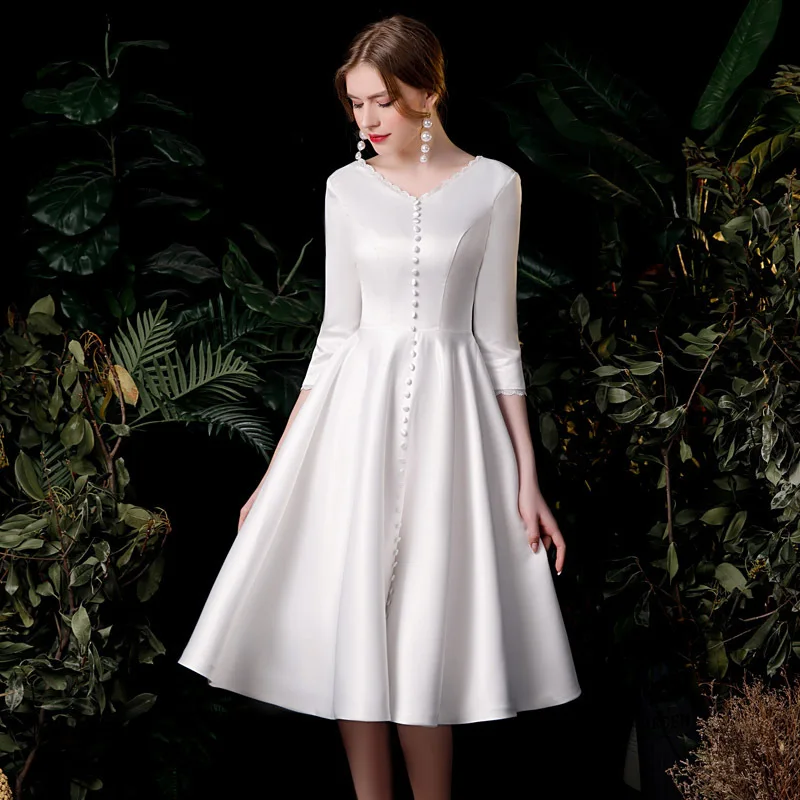KAUNISSINA Women White Satin Bridal Dress Elegant Short Wedding Dresses V-Neck Knee-Length Simple Marriage Bride Gowns Vestidos
KAUNISSINA Women White Satin Bridal Dress Elegant Short Wedding Dresses V-Neck Knee-Length Simple Marriage Bride Gowns Vestidos