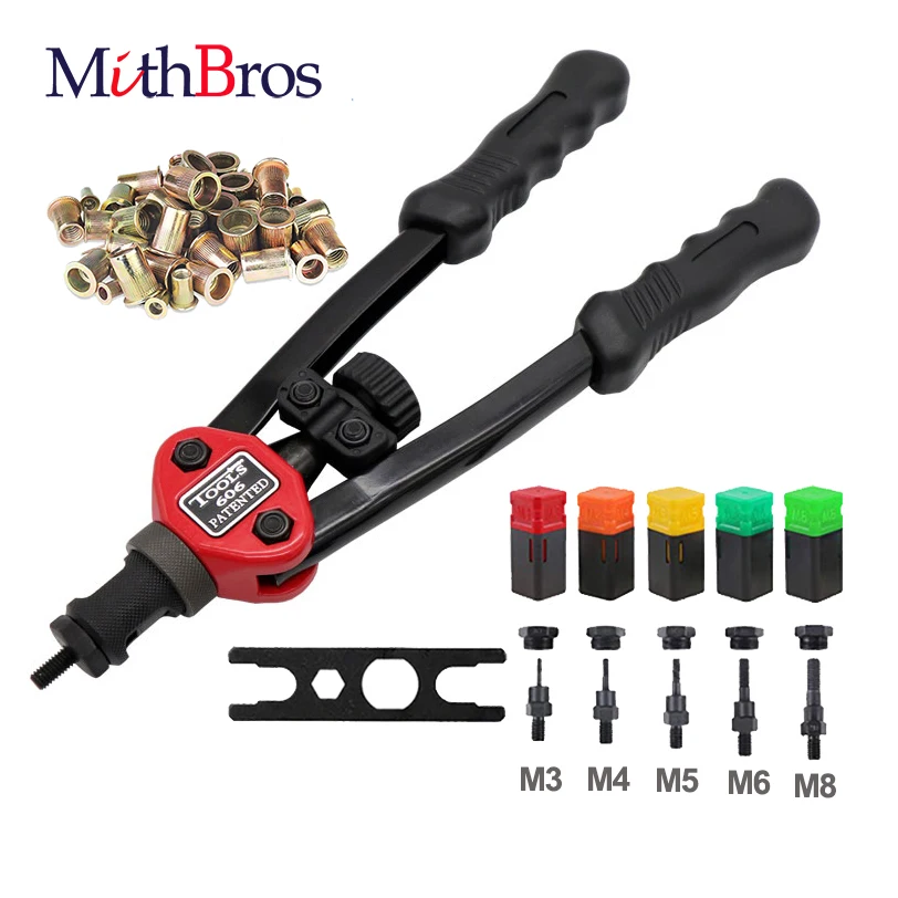 Заклепочная гайка MithBros, ручной инструмент для заклепки, заклепка, гайка, установщик комплект для вставки гайки с резьбой, заклепки с 5 оправк... 
Заклепочная гайка MithBros, ручной инструмент для заклепки, заклепка, гайка, установщик комплект для вставки гайки с резьбой, заклепки с 5 оправк...