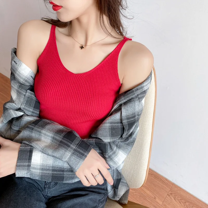 Real photo 2021 summer new suspender vest for women's ice silk knitted sleeveless top
Real photo 2021 summer new suspender vest for women's ice silk knitted sleeveless top