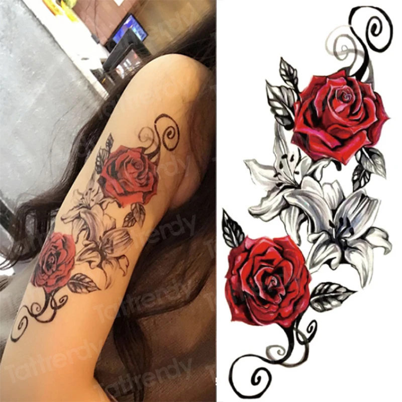Временные татуировки хной цветы лотоса черные кружевные эскизы тату дизайн