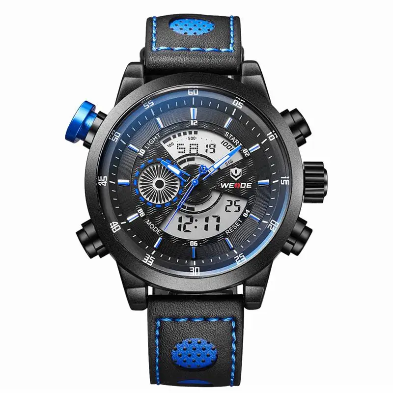 

WEIDE WH-3401 Waterproof LED Digital Analog Dual Time Display Sports Wrist Watch With Stopwatch /Date /Week /Alarm /PU Band