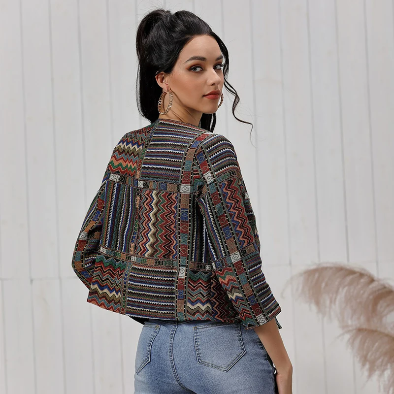 autumn new short blazer feminino country style casual coats for girl lady outwear geometric brown femme
autumn new short blazer feminino country style casual coats for girl lady outwear geometric brown femme