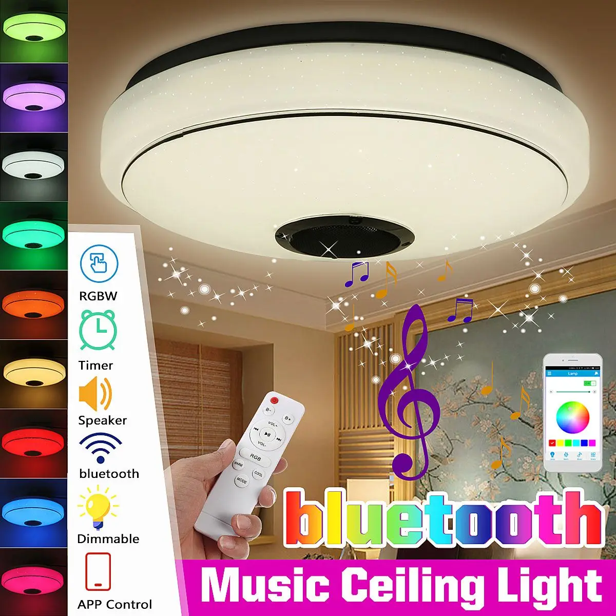 300W Dimmable RGBW LED Music Ceiling Lights with bluetooth Speaker APP+Remote Control Flush Mount Fixture Lamp for Home Bedroom
300W Dimmable RGBW LED Music Ceiling Lights with bluetooth Speaker APP+Remote Control Flush Mount Fixture Lamp for Home Bedroom