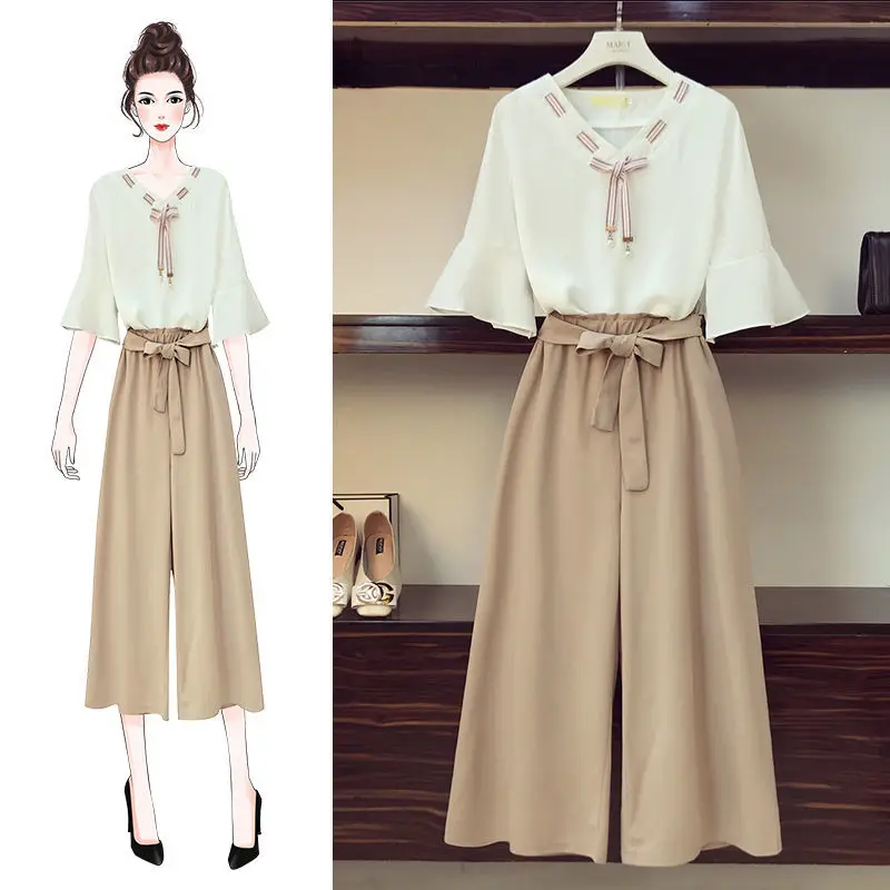 2021 Summer New Style Chiffon Shirt Top Women's Student Korean Style Tie Wide Loose Leg Pants Fashion Suit Women
2021 Summer New Style Chiffon Shirt Top Women's Student Korean Style Tie Wide Loose Leg Pants Fashion Suit Women