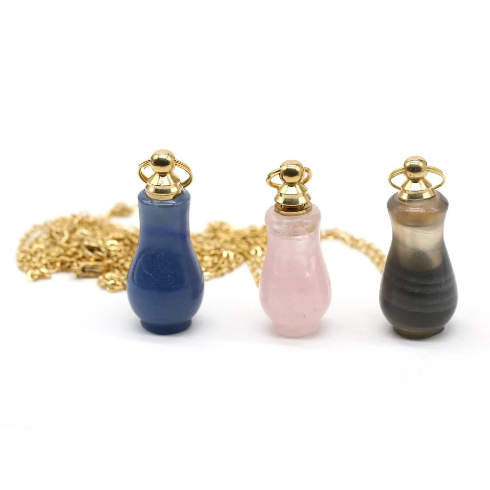 Vase Shape Natural Stone Crystal Rose Quartz Grey Agate Blue Aventurine Perfume Bottle Pendant Neck Chain Necklace for Women
Vase Shape Natural Stone Crystal Rose Quartz Grey Agate Blue Aventurine Perfume Bottle Pendant Neck Chain Necklace for Women