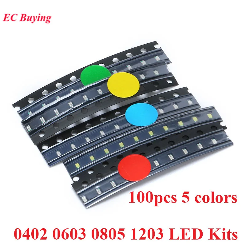 

100pcs 0402 0603 0805 1206 SMD LED Electronic kit Red Yellow Green White Blue Light Emitting Diode Water Clear Light Diodes Set