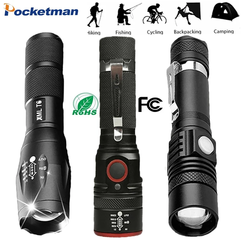 

T6/L2/V6/Q5 LED Flashlights Zoomable Torch Waterproof Flashlight Tactical Flashlight Use 18650 Battery