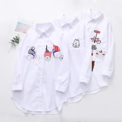 Ladies Harajuku Embroidered White Shirt Retro Long-sleeved Single-breasted Lapel Shirt Casual Loose Mid-length Female Top Crop
Ladies Harajuku Embroidered White Shirt Retro Long-sleeved Single-breasted Lapel Shirt Casual Loose Mid-length Female Top Crop