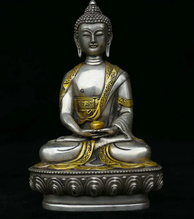

8" Tibetan Buddhism Copper Gilt Sakyamuni Shakyamuni Buddha Statue Sculpture