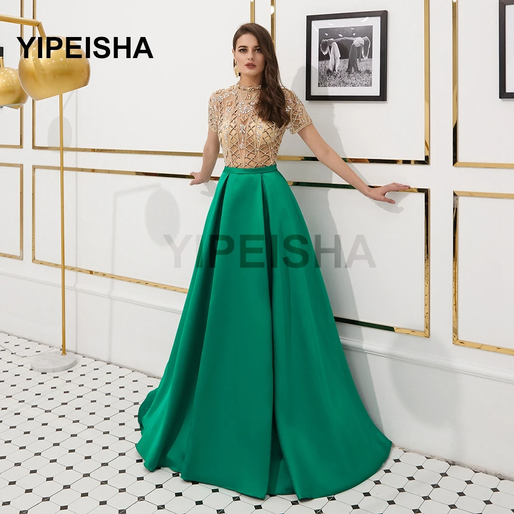 2021 Sexy Luxury High Neck See-Through Evening Dresses A-Line Short Sleeve Beading Crystal Prom Party Gown robes de soirée
2021 Sexy Luxury High Neck See-Through Evening Dresses A-Line Short Sleeve Beading Crystal Prom Party Gown robes de soirée