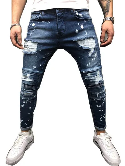 Wimilous men's jeans ripped men's jeans stretch self-cultivation pleated spray paint feet pants 
Wimilous men's jeans ripped men's jeans stretch self-cultivation pleated spray paint feet pants