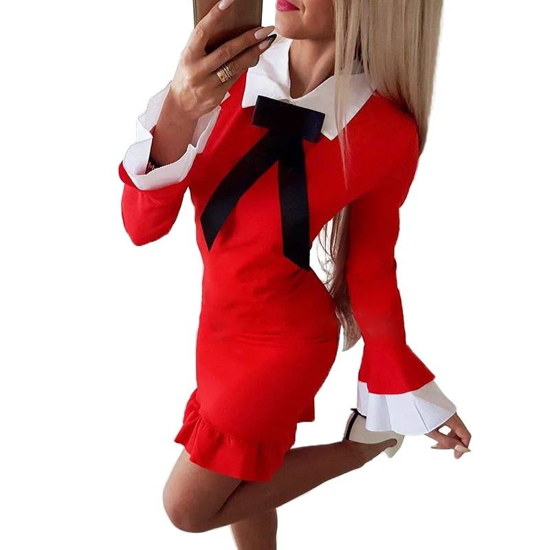 Sexy Chrismas Slim Ruffle Party Dress Turn Down Collar Bow Casual Patchwork Women Dresses Winter Casual Fashion Dresses Vestidos
Sexy Chrismas Slim Ruffle Party Dress Turn Down Collar Bow Casual Patchwork Women Dresses Winter Casual Fashion Dresses Vestidos