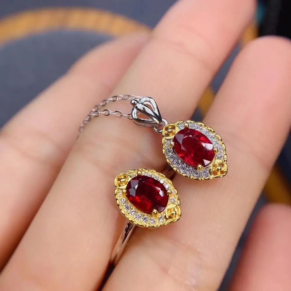 MeiBaPJ Natural Ruby Gemstone Flower Sets 925 Pure Silver Ring Pendant Necklace 2 Suits Fine Wedding Jewelry Sets for Women
MeiBaPJ Natural Ruby Gemstone Flower Sets 925 Pure Silver Ring Pendant Necklace 2 Suits Fine Wedding Jewelry Sets for Women