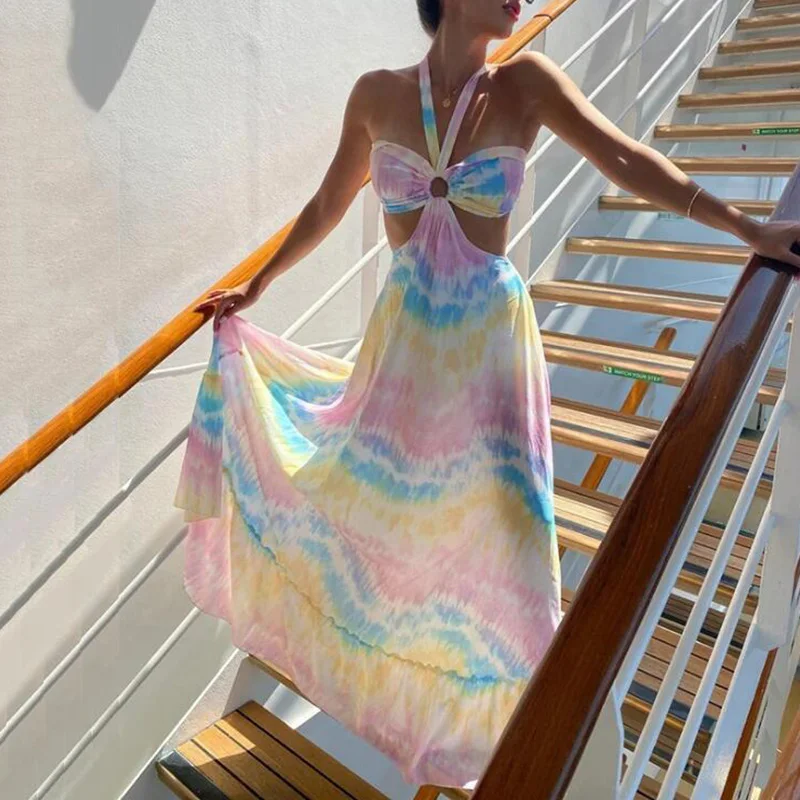 Summer Lady Sexy Hollow Out Sleeveless Beach Dress Women V-Neck Neck-Mounted Boho Dress Fashion Retro Pattern Slim Long Dresses
Summer Lady Sexy Hollow Out Sleeveless Beach Dress Women V-Neck Neck-Mounted Boho Dress Fashion Retro Pattern Slim Long Dresses